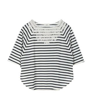 earth music&ecology 襟レースボーダーポンチョ Navy