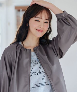 Tiaclasse 【洗える】ソフトフェイクレザージップブルゾン グレー