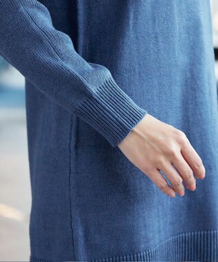 Tiaclasse 【洗える】配色ニットチュニック ブルー
