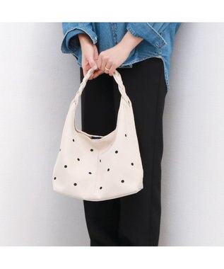 UNBILLION カシュカシュ cachecache / 三つ編みハンドルドット刺繍トート アイボリー