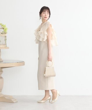 earth music&ecology SET2点フリルボレロ＋ナローワンピース ライトベージュ