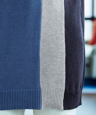 Tiaclasse 【洗える】配色ニットチュニック ブルー