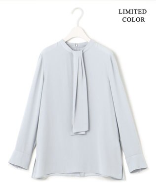 ICB 【WEB限定カラーあり・速乾・洗える】BackSatinAmunzen スカーフタイブラウス フォグブルー系［WEB限定］