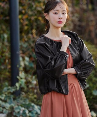 Tiaclasse 【洗える】ソフトフェイクレザージップブルゾン ブラック