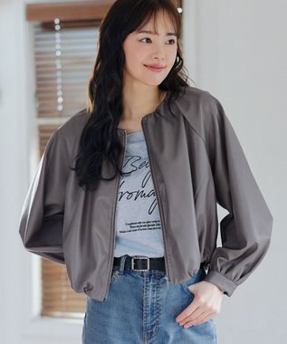 Tiaclasse 【洗える】ソフトフェイクレザージップブルゾン グレー