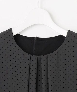 J.PRESS LADIES L 【洗える】ドットフロッキープリント フレア カットソー スレートベース系