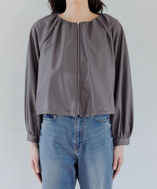 Tiaclasse 【洗える】ソフトフェイクレザージップブルゾン グレー