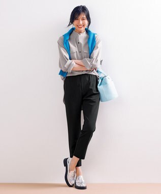 UNFILO ウールライク バンドカラーシャツ トップグレー