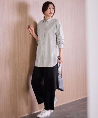 ANY L 【手洗い可能/抗菌防臭/UVカット/速乾】ロングシャツ グレーピンストライプ