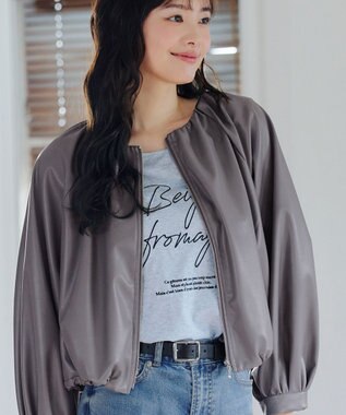 Tiaclasse 【洗える】ソフトフェイクレザージップブルゾン グレー