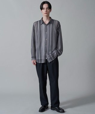 WEGO ストライプメッシュBIGシャツ（LS） グレー
