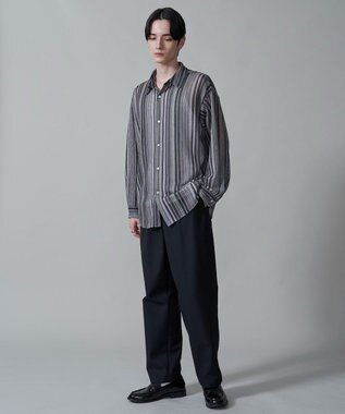 WEGO ストライプメッシュBIGシャツ（LS） グレー