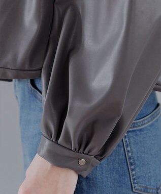 Tiaclasse 【洗える】ソフトフェイクレザージップブルゾン グレー