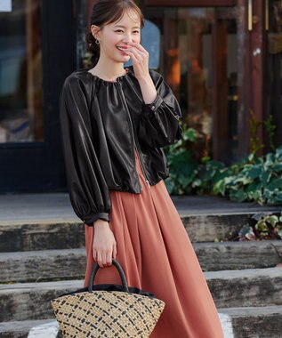 Tiaclasse 【洗える】ソフトフェイクレザージップブルゾン ブラック