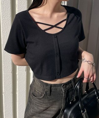 WEGO フロントクロスショートリブT ブラック