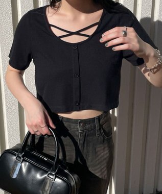 WEGO フロントクロスショートリブT ブラック