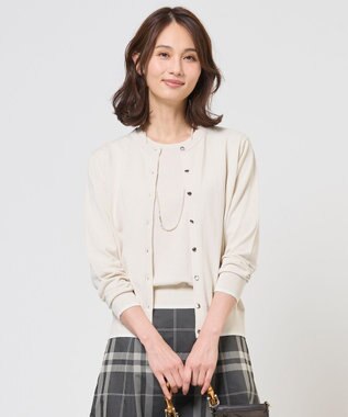 J.PRESS LADIES BASIC HT COTTON クルーネック カーディガン ライトベージュ系