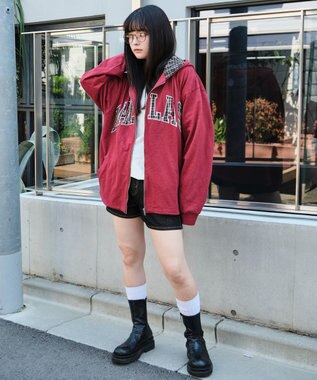 WEGO 【ユニセックス着用ITEM/MLサイズ展開】スラブチェックロゴジップパーカー ワイン