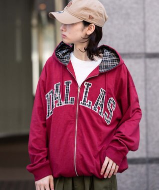 WEGO 【ユニセックス着用ITEM/MLサイズ展開】スラブチェックロゴジップパーカー ワイン