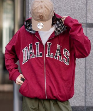 WEGO 【ユニセックス着用ITEM/MLサイズ展開】スラブチェックロゴジップパーカー ワイン