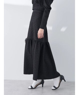 earth music&ecology エンボスフラワー　切替ボリュームスカート Black