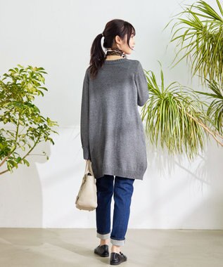 Tiaclasse 【洗える】Vネックリブニットチュニック グレー