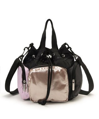 LeSportsac CONV DRAWSTRING CRSSBDY/ブラック/ローズゴールドシャイン/ピンク ブラック/ローズゴールドシャイン/ピンク