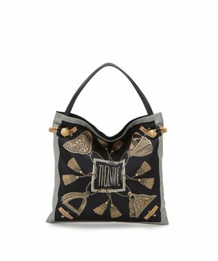 TOPKAPI 【TREASURE TOPKAPI】【アーカイブ】マイルドサテン スカーフ パネル柄 トートバッグ 2023 チャコールグレー