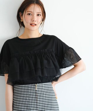 ANY SIS 【洗える】チュール重ね プルオーバー