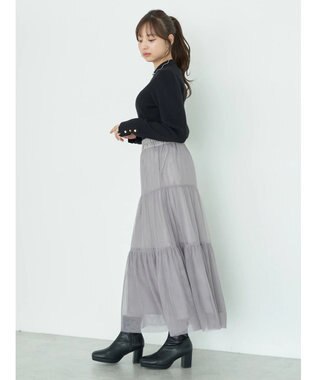 earth music&ecology ゴールド釦スリーブリブプルオーバー Black