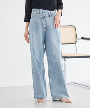 earth music&ecology ウエストアシメデニムパンツ Light Indigo