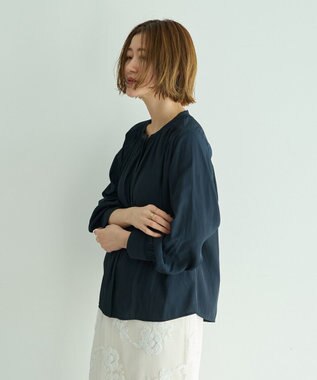 YECCA VECCA ギャザーブラウス Navy