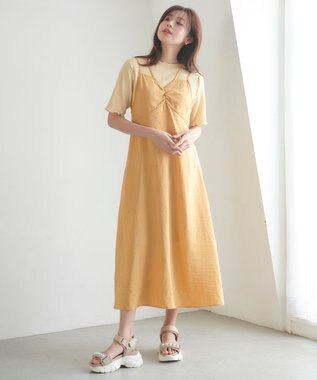 Feroux 【セットアイテム】シュリンクインナー × キャミワンピース ライトイエロー系