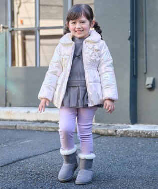 ANY KIDS パール調×フリースボア中綿コート ホワイトオーロラ