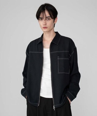 WEGO 【ユニセックス着用ITEM/MLサイズ展開】カラーステッチシャツジャケット ブラック