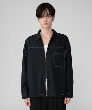 WEGO 【ユニセックス着用ITEM/MLサイズ展開】カラーステッチシャツジャケット ブラック