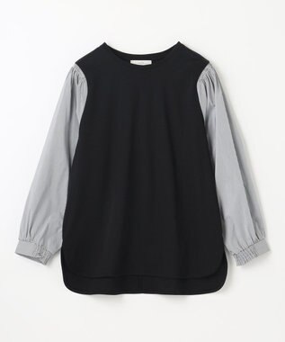 ANY 【洗濯機可】着映えるシャーリングトップス ブラック×ストライプ