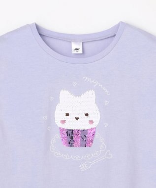 ANY KIDS 【綿100%】ドロップショルダーミラクルスパンコールTシャツ サックスブルー×ケーキ