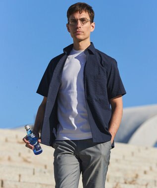 GOTAIRIKU リラックスシルエット【高通気性/吸水速乾】ドッツエアー クールマックスサッカーシャツ ネイビー系