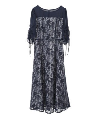 YECCA VECCA レース切替フレアドレス Navy