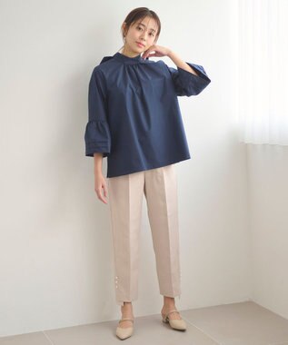 Feroux 【洗える】パールポイントテーパード パンツ ベージュ系