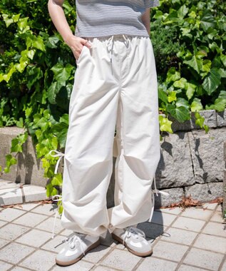 WEGO 【ウエストゴム】サイドリボンパラシュートパンツ オフホワイト