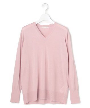 ICB L 【洗える】コンパクトファインウール Vネックニット シェルピンク系
