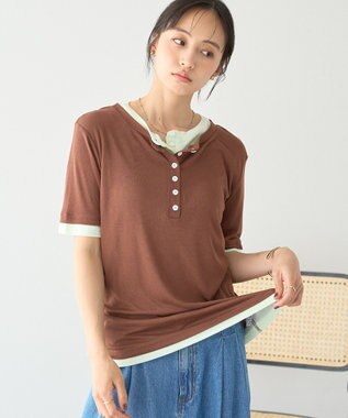 earth music&ecology シアーレイヤード風5分袖プルオーバー