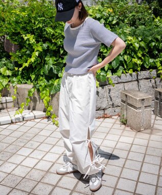 WEGO 【ウエストゴム】サイドリボンパラシュートパンツ オフホワイト