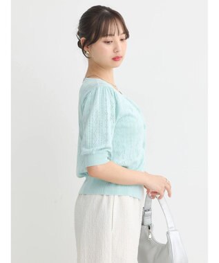 earth music&ecology リボン柄透かし編みニットカーディガン Mint
