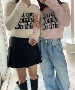 WEGO シャギーロゴコンパクトニット ピンク