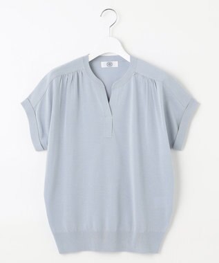 J.PRESS LADIES S 【洗える・抗菌防臭】コットンアセテート バンドカラー ニット サックスブルー系