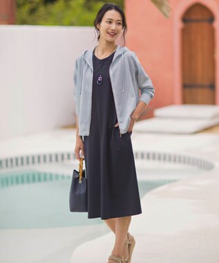 J.PRESS LADIES L 【WEB限定カラーあり・洗える・接触冷感】コットンスムース ワンピース ネイビー系