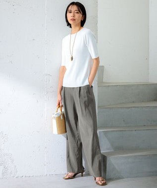 23区 【洗える】リネンレーヨンストレッチ ドロスト パンツ カーキ系